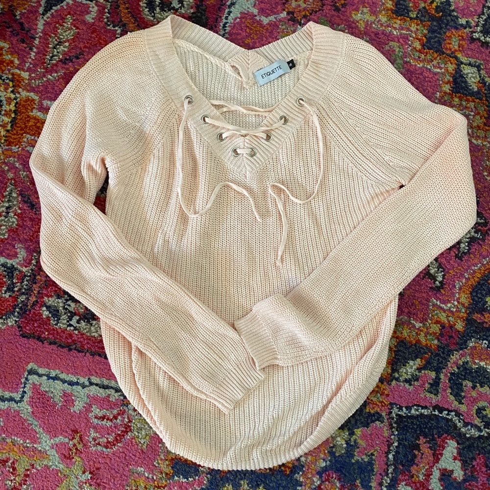 Blush pink lace-up sweater